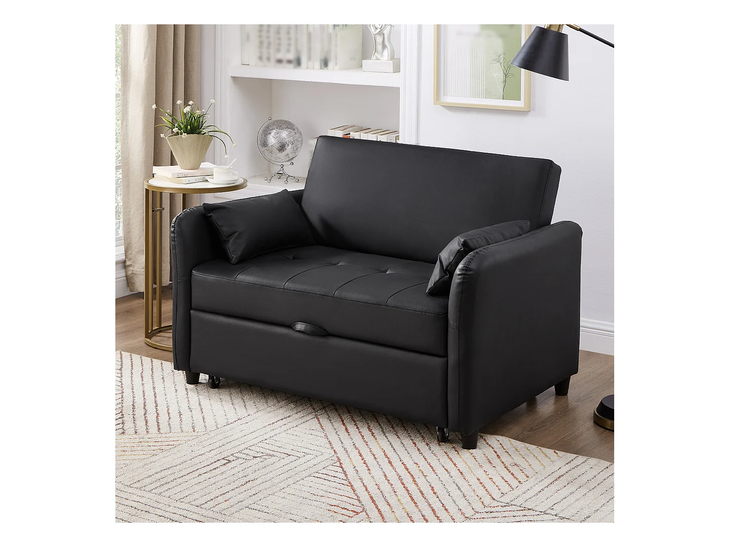 Canapé multifonctionnel 122x83x82cm - avec fonction couchage - canapé-lit double escamotable - dossier réglable sur 3 niveaux - matériau PU imperméable - noir