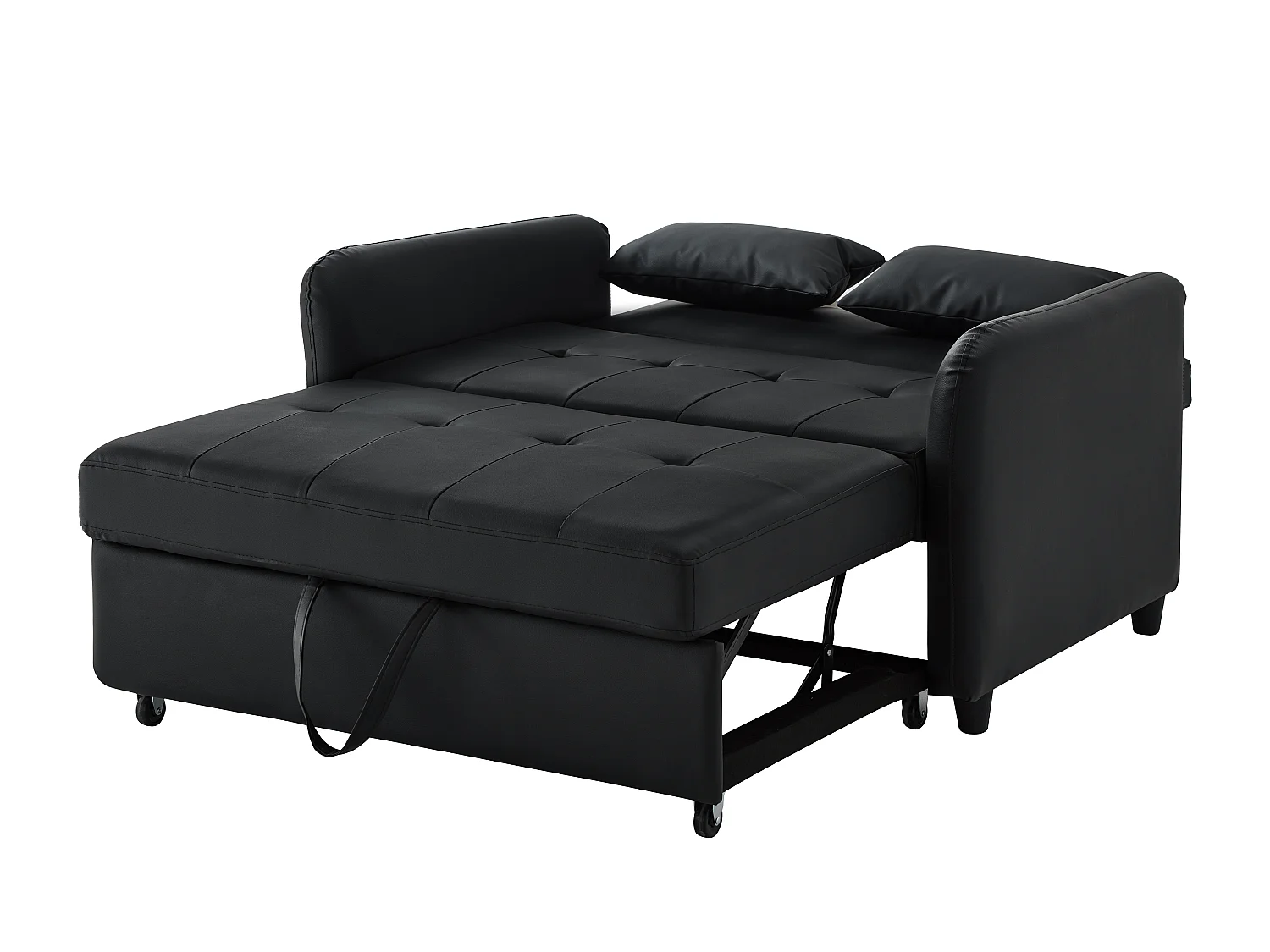 Multifunctionele bank 122x83x82 cm - met slaapfunctie - inklapbare tweepersoons slaapbank - rugleuning instelbaar in 3 standen - waterdicht PU-materiaal - zwart