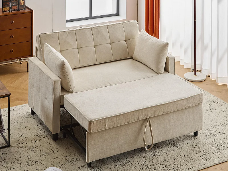 Sofá 142x79x85 cm - Encosto ajustável - Chenille - Com 2 almofadas - Bege