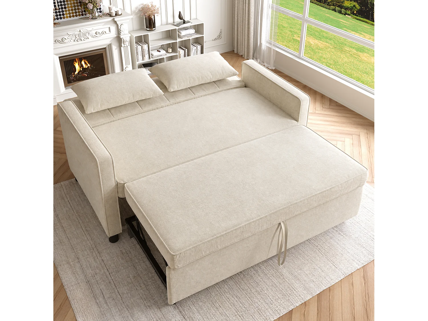 Canapé 142x79x85cm- Dossier réglable - Chenille - Avec 2 coussins - Beige