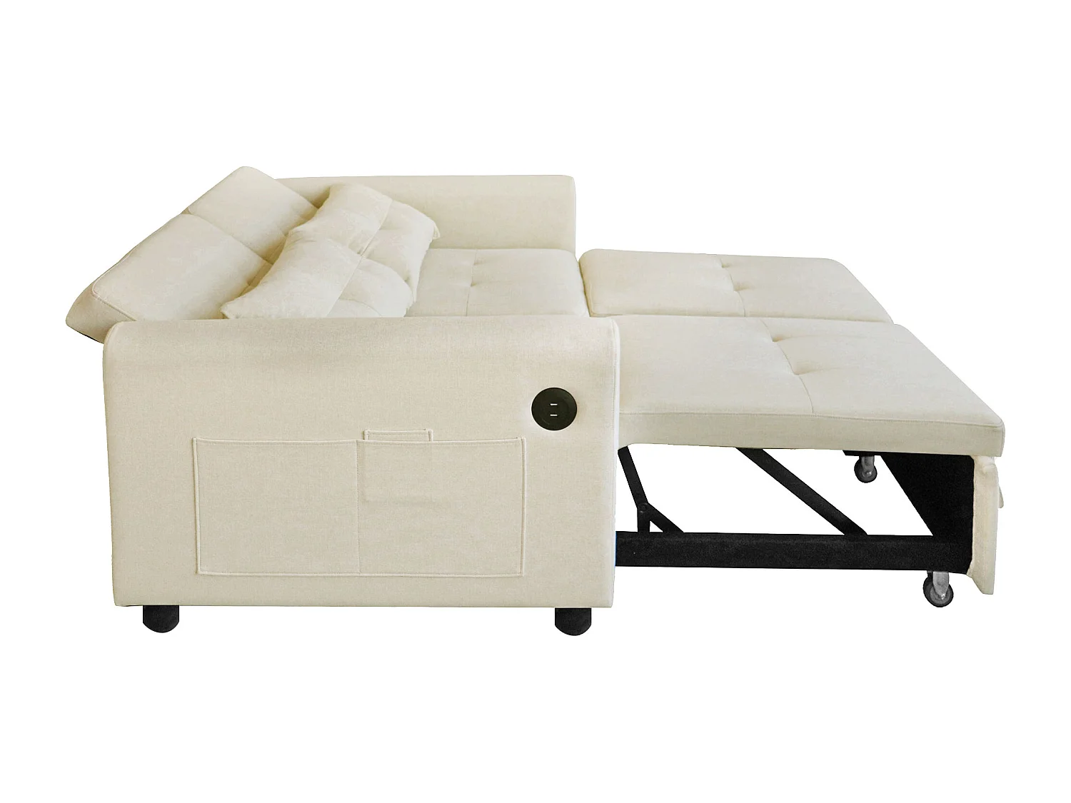 3-in-1 bank - 2-zits bank - Verstelbare rugleuning - Met USB-poort - Armleuningen met zakken + Kussens - beige