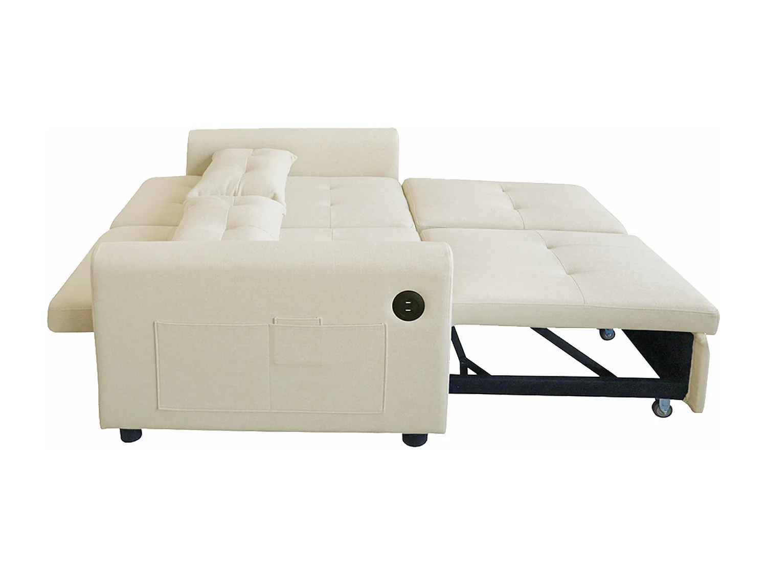 3-in-1 bank - 2-zits bank - Verstelbare rugleuning - Met USB-poort - Armleuningen met zakken + Kussens - beige