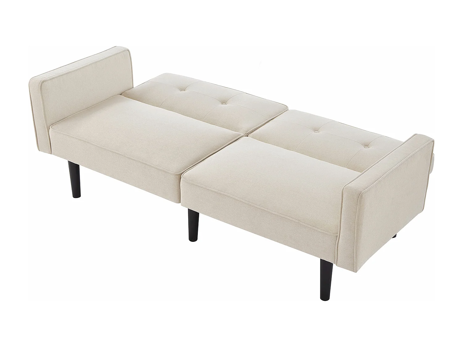 Sofá 2 em 1 (176x76x74 cm) - Chaise longue - Encosto duplo ajustável - Função cama - Tecido algodão-linho - Espuma de alta densidade - Bege
