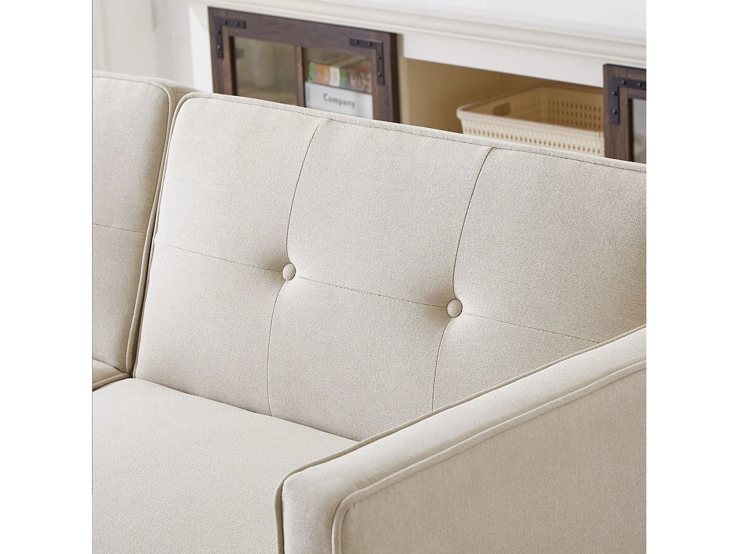 Sofá 2 em 1 (176x76x74 cm) - Chaise longue - Encosto duplo ajustável - Função cama - Tecido algodão-linho - Espuma de alta densidade - Bege