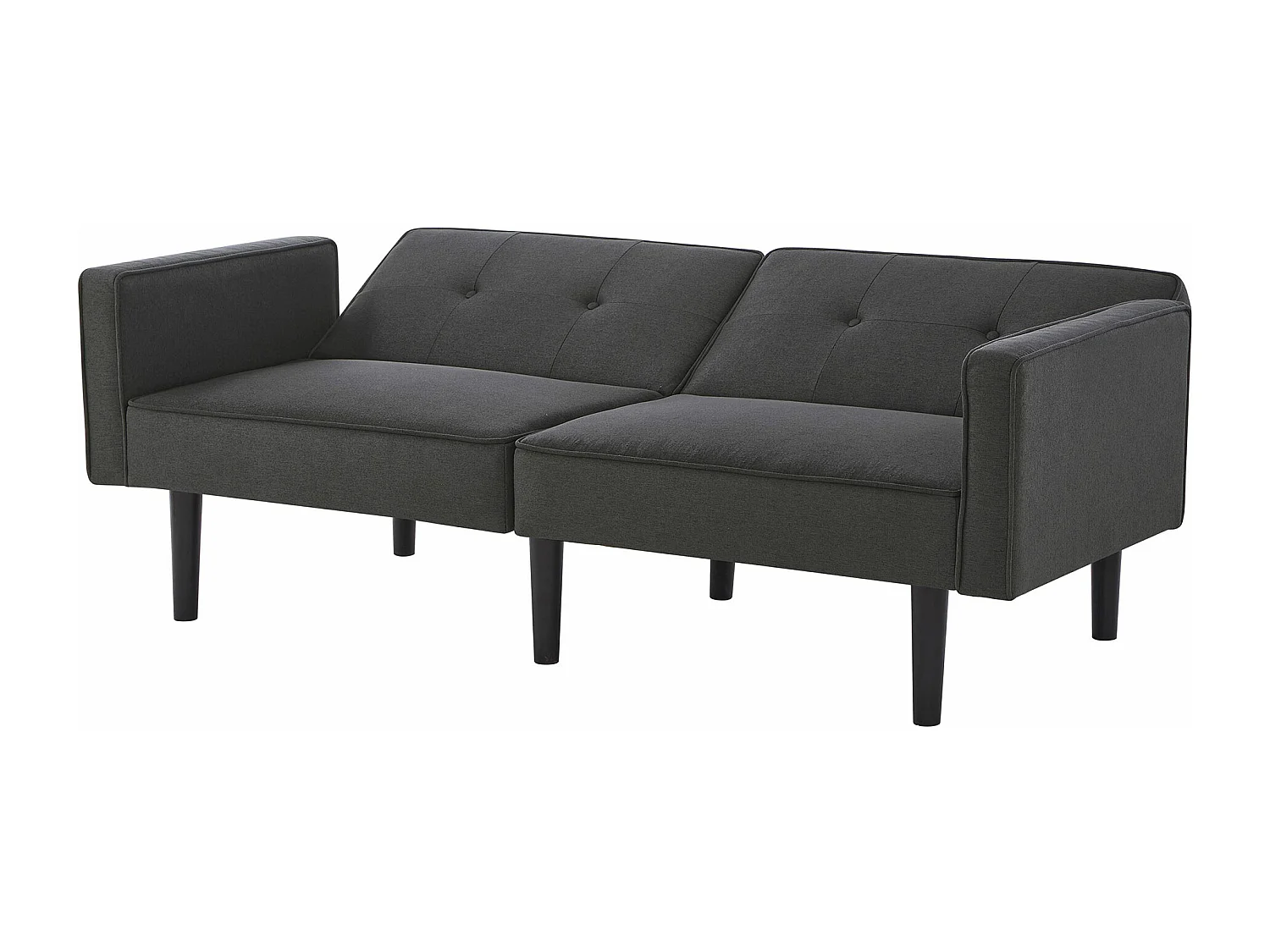 2-in-1 bank (176x76x74 cm) - Chaise longue - Verstelbare dubbele rugleuning - Slaapfunctie - Katoen-linnen stof - Hoogdichtheid schuim - Zwart