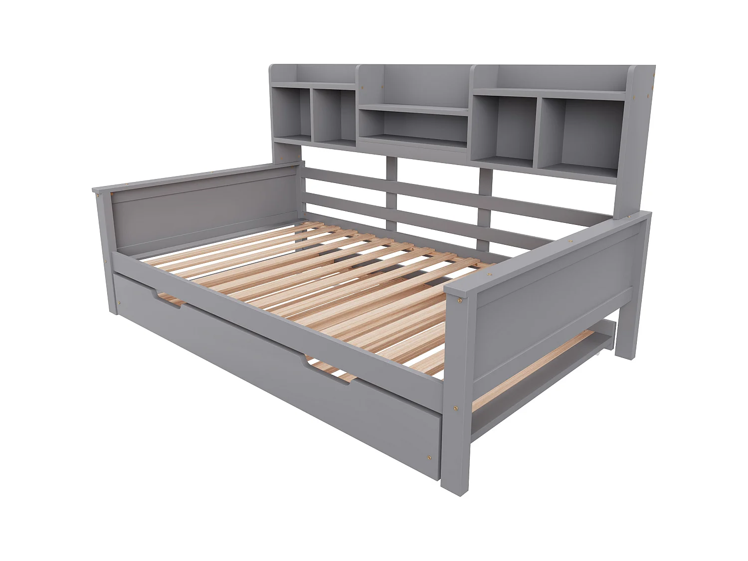 Canapé-lit gigogne 90x200 cm - Lit gigogne 90x190 cm - avec rangement - sommier à lattes - pin multi - gris (matelas non inclus)