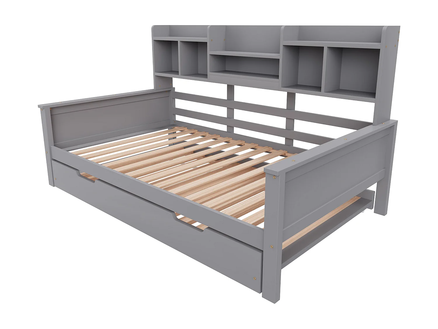 Canapé-lit gigogne 90x200 cm - Lit gigogne 90x190 cm - avec rangement - sommier à lattes - pin multi - gris (matelas non inclus)