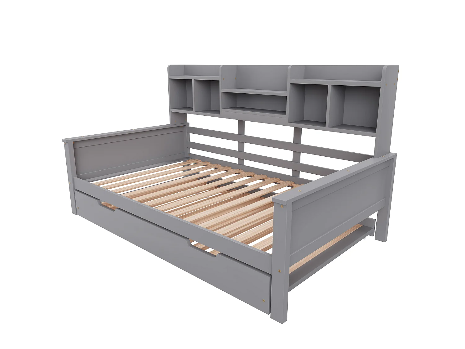 Canapé-lit gigogne 90x200 cm - Lit gigogne 90x190 cm - avec rangement - sommier à lattes - pin multi - gris (matelas non inclus)