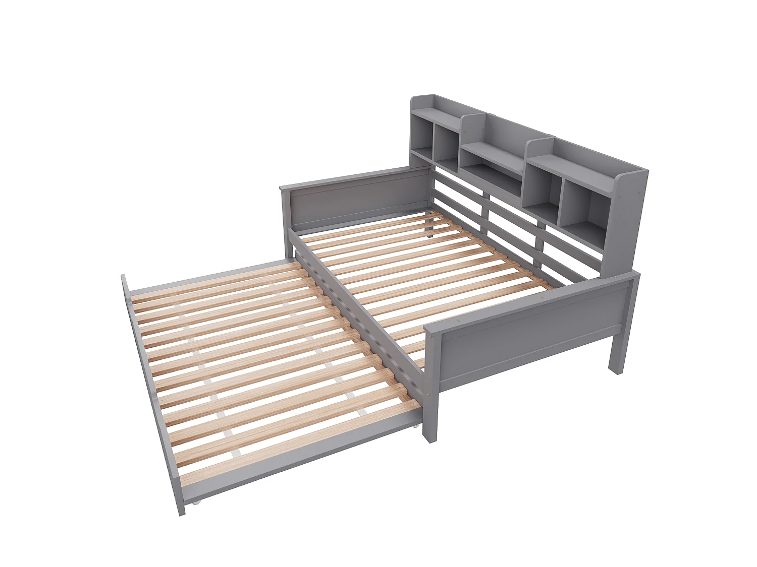 Canapé-lit gigogne 90x200 cm - Lit gigogne 90x190 cm - avec rangement - sommier à lattes - pin multi - gris (matelas non inclus)