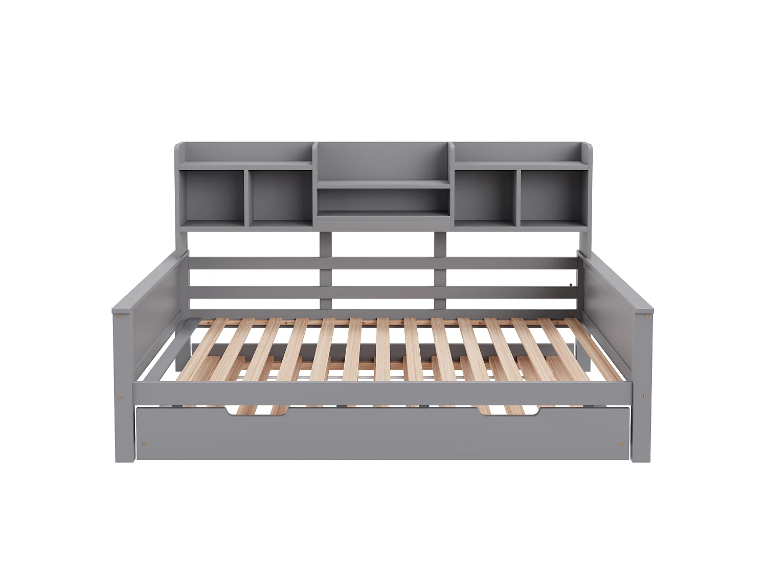 Canapé-lit gigogne 90x200 cm - Lit gigogne 90x190 cm - avec rangement - sommier à lattes - pin multi - gris (matelas non inclus)