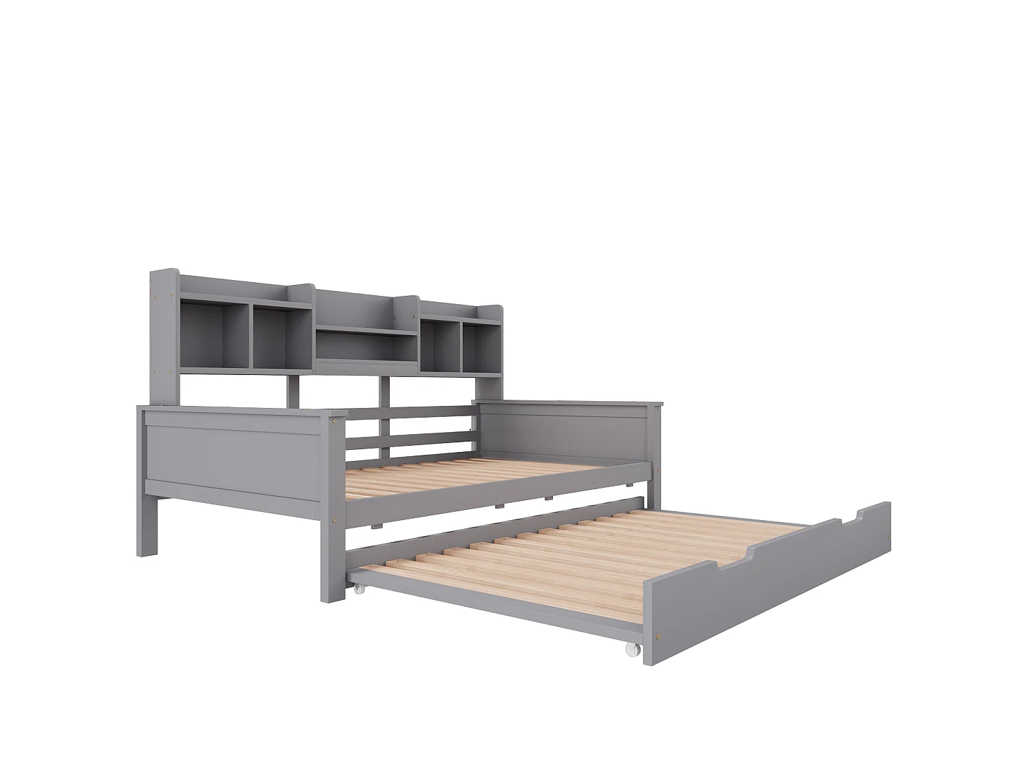 Canapé-lit gigogne 90x200 cm - Lit gigogne 90x190 cm - avec rangement - sommier à lattes - pin multi - gris (matelas non inclus)