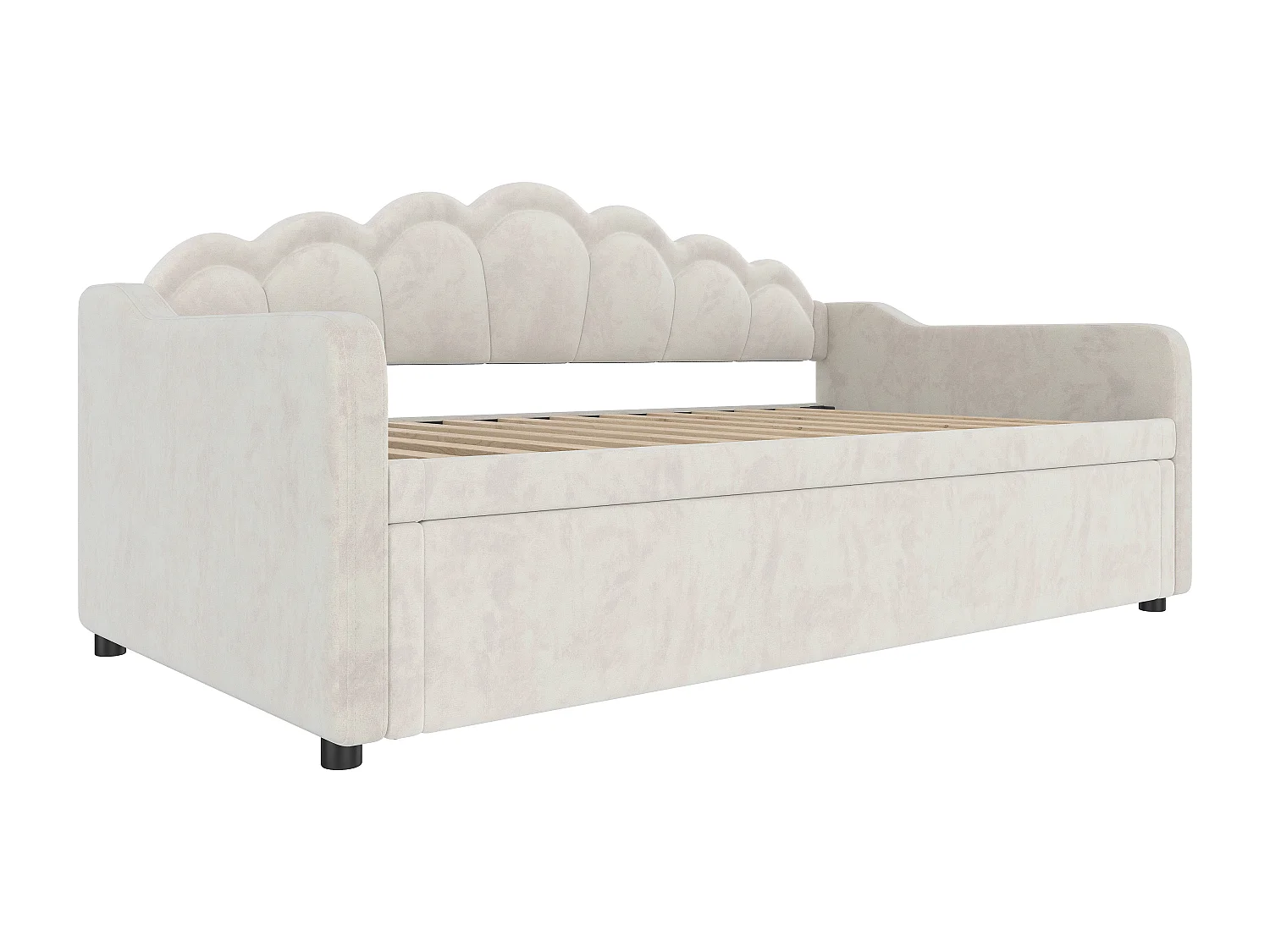 Slaapbank 90x200/180x200 cm - met nestbed - met LED-verlichtingsstrip - fluweel - beige (matras niet inbegrepen)