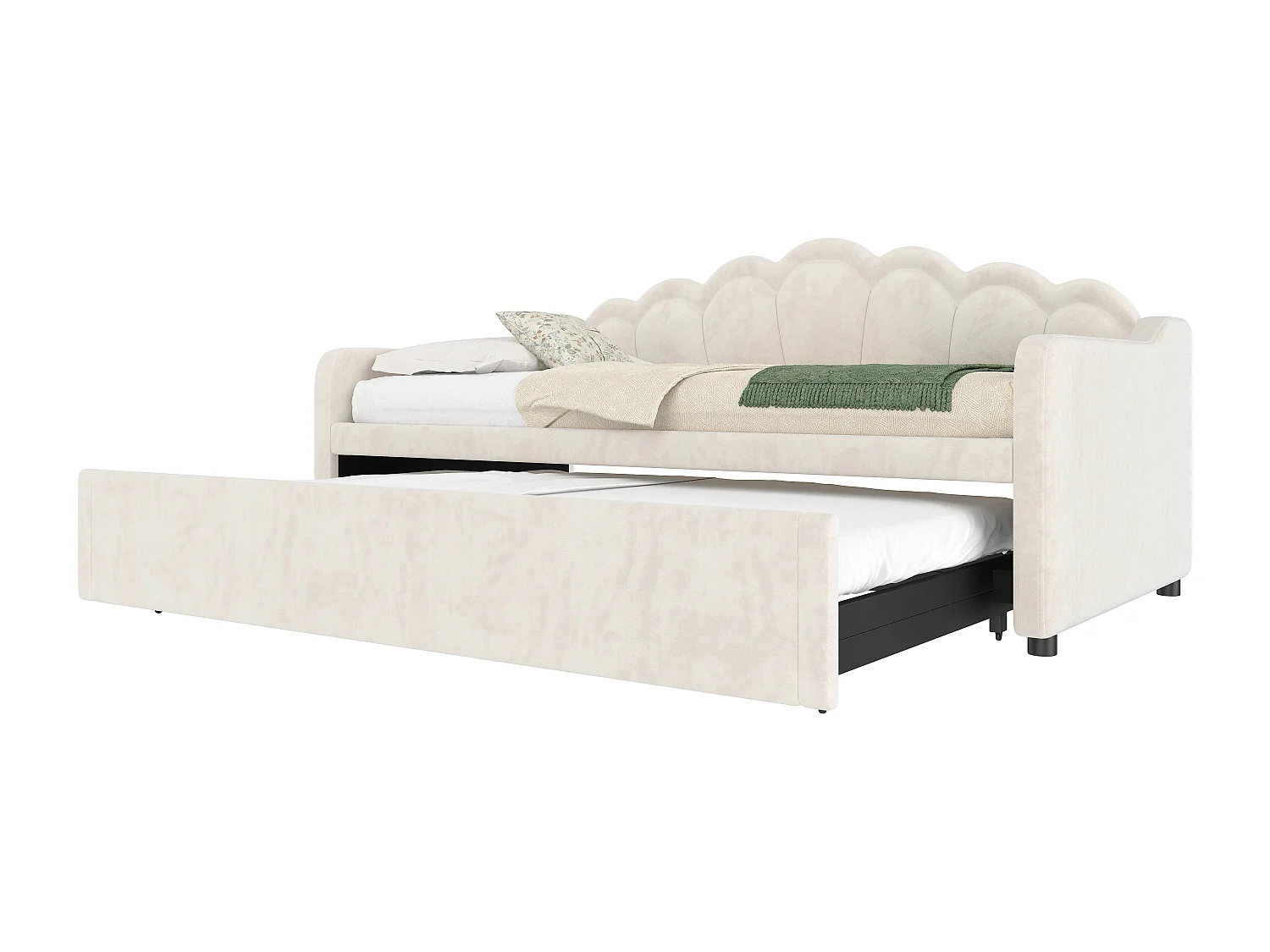 Sofabett 90x200/180x200 cm - mit Nestbett - mit LED-Leiste - Samt - beige (Matratze nicht im Lieferumfang)