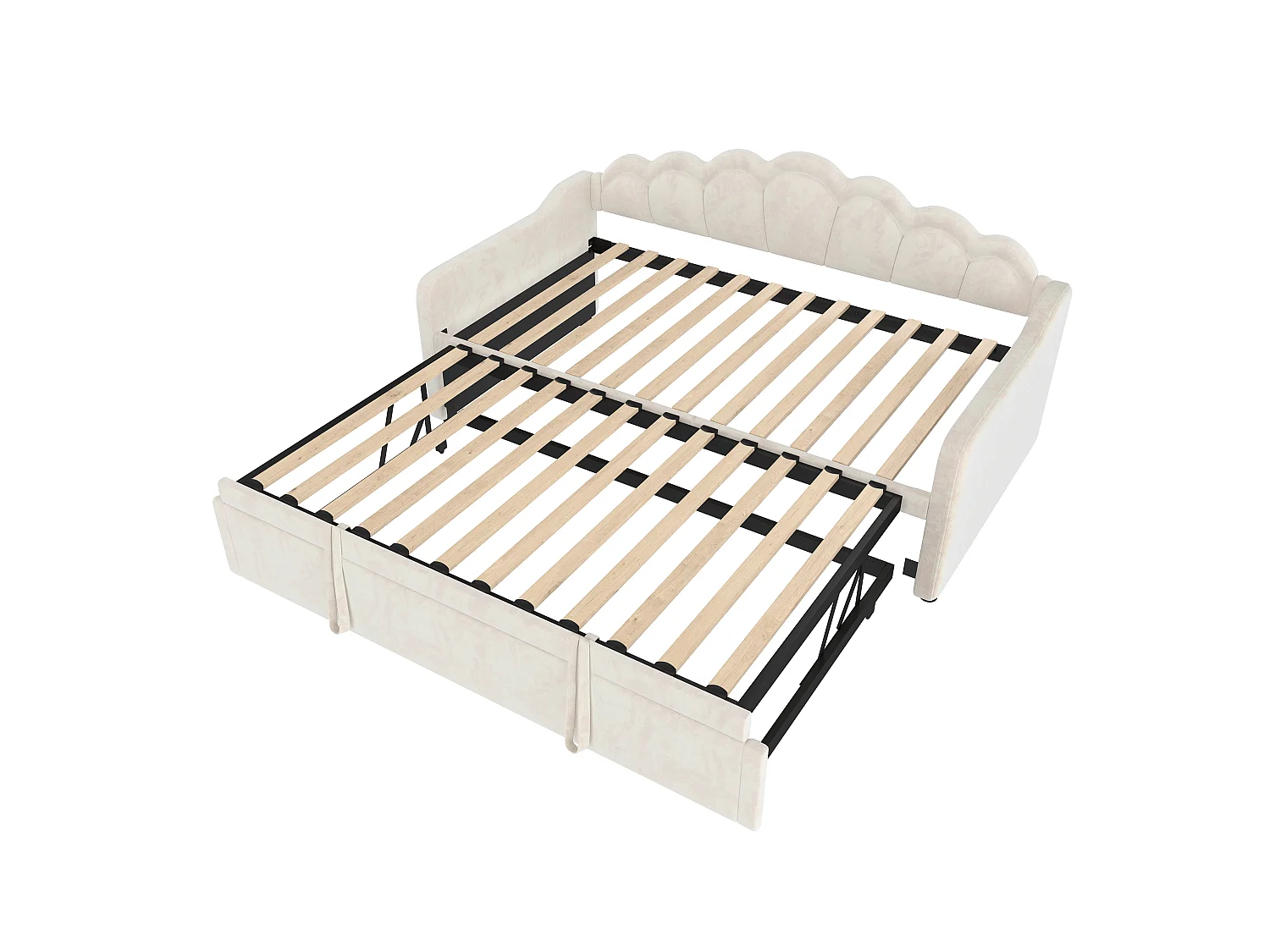 Canapé-lit 90x200/180x200 cm - avec lit gigogne - avec bande lumineuse LED - velours - beige (matelas non inclus)