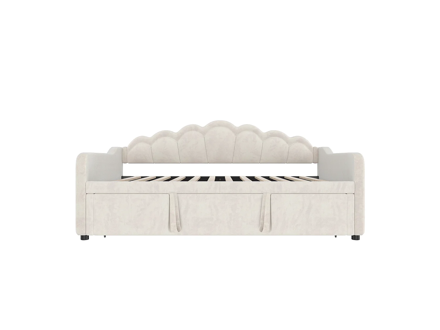 Canapé-lit 90x200/180x200 cm - avec lit gigogne - avec bande lumineuse LED - velours - beige (matelas non inclus)