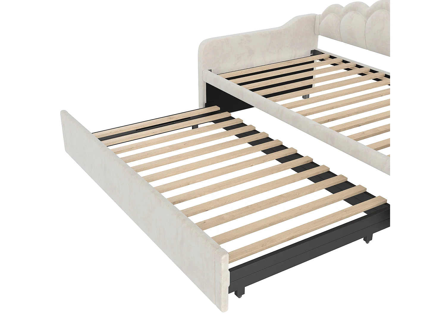Canapé-lit 90x200/180x200 cm - avec lit gigogne - avec bande lumineuse LED - velours - beige (matelas non inclus)