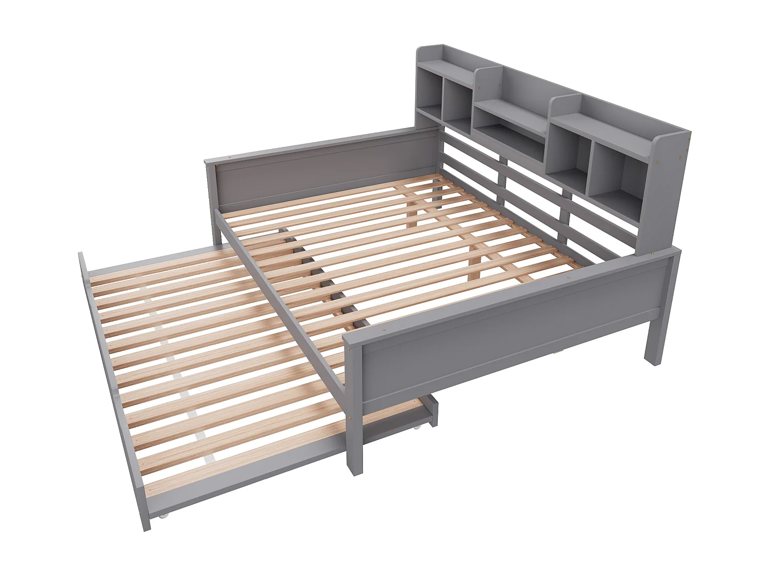 Sofá cama nido 140x200 cm - Cama nido 90x190 cm - con almacenamiento - somier de láminas - pino macizo - gris (colchón no incluido)