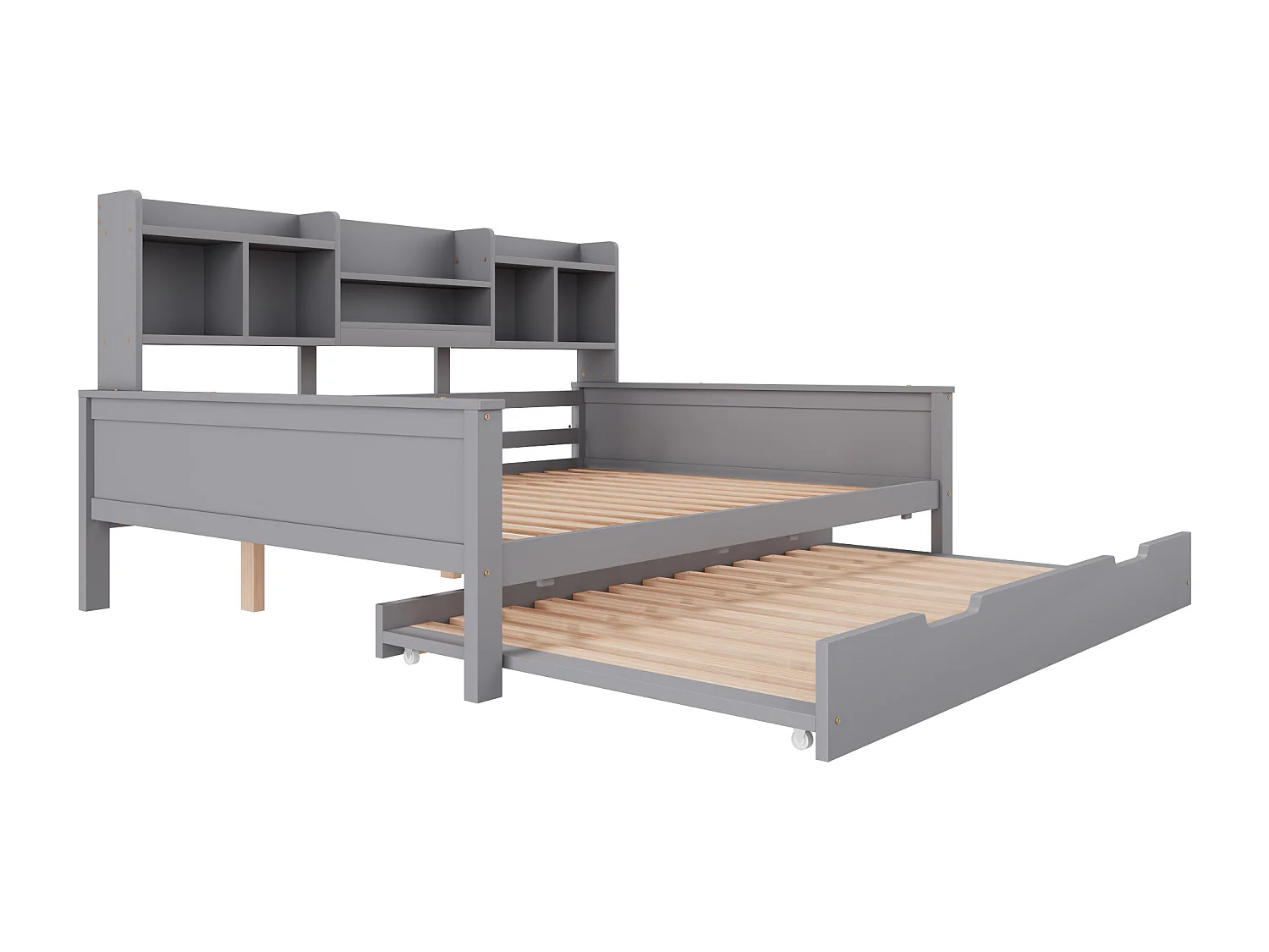 Sofá cama nido 140x200 cm - Cama nido 90x190 cm - con almacenamiento - somier de láminas - pino macizo - gris (colchón no incluido)