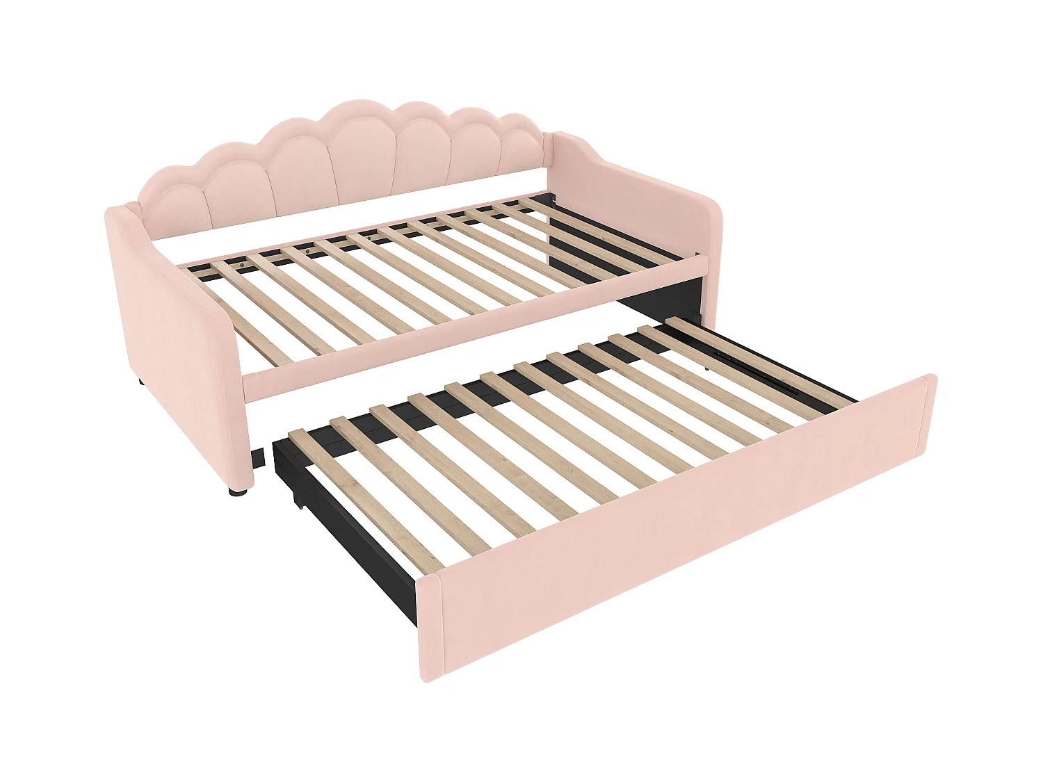 Slaapbank 90x200/180x200 cm - met nestbed - met LED-lichtstrip - fluweel - roze (matras niet inbegrepen)