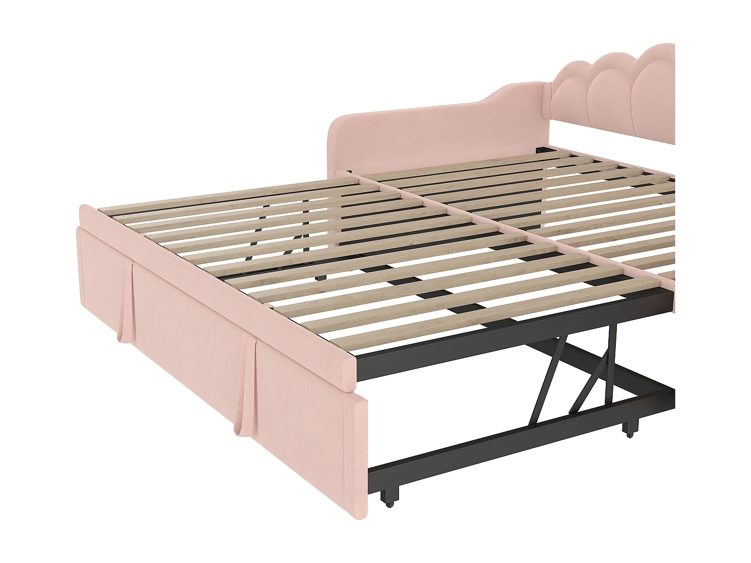 Slaapbank 90x200/180x200 cm - met nestbed - met LED-lichtstrip - fluweel - roze (matras niet inbegrepen)