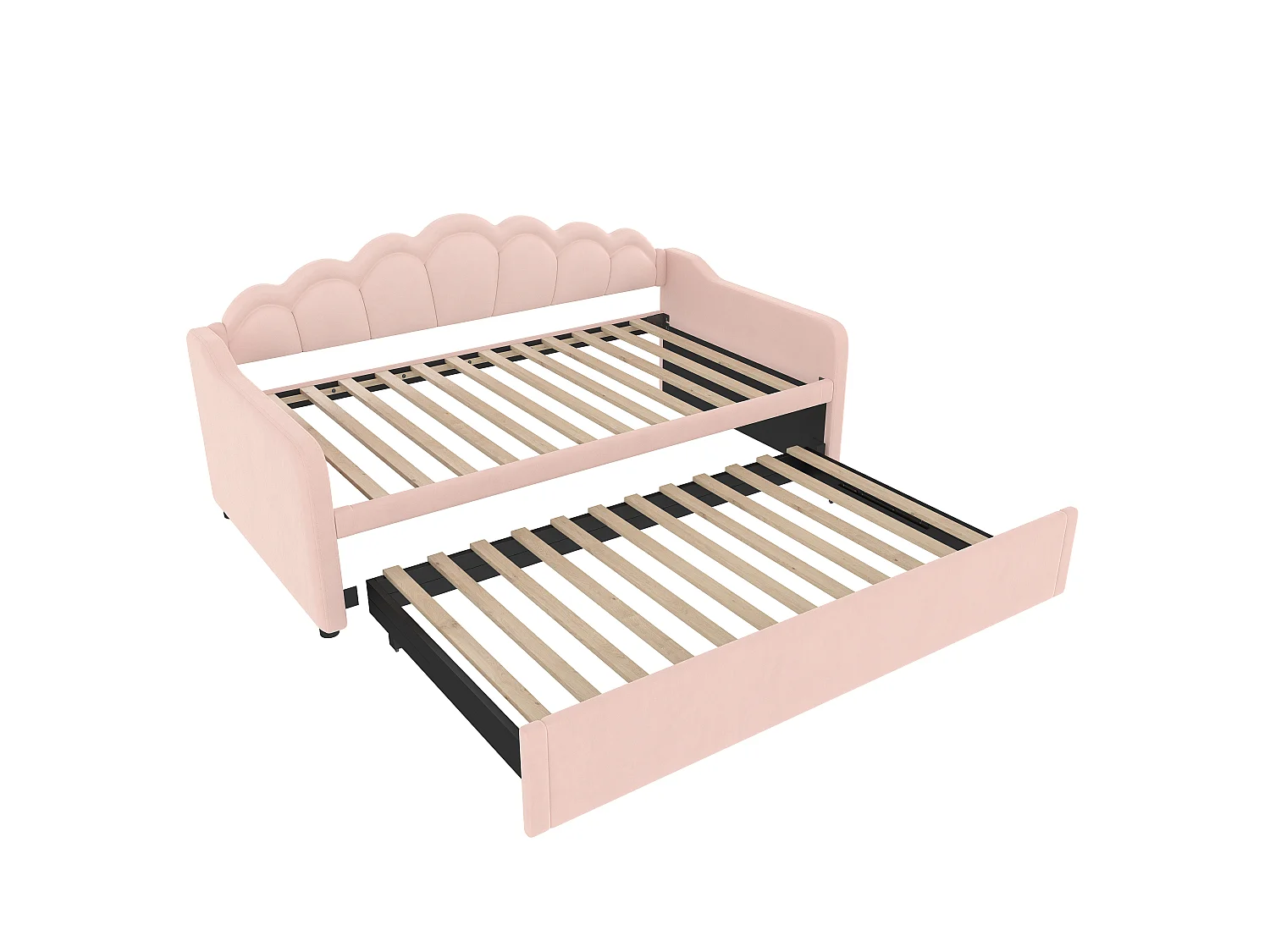 Canapé-lit 90x200/180x200 cm - avec lit gigogne - avec bande lumineuse LED - velours - rose (matelas non inclus)