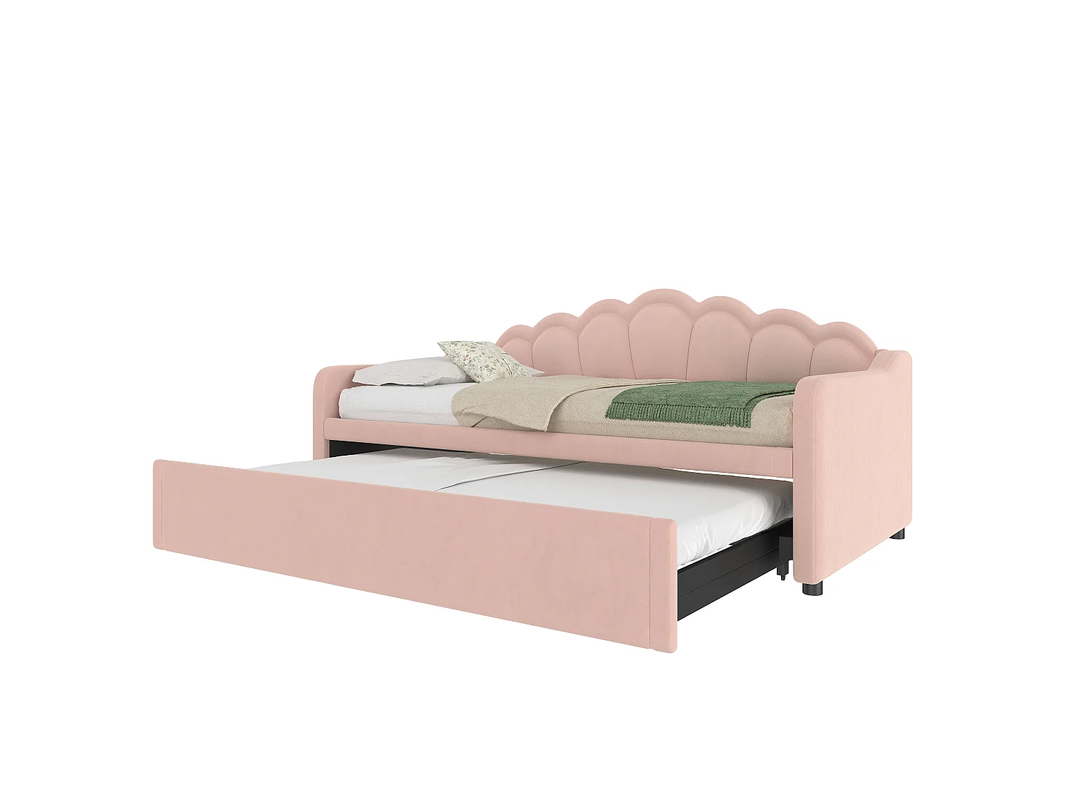 Canapé-lit 90x200/180x200 cm - avec lit gigogne - avec bande lumineuse LED - velours - rose (matelas non inclus)