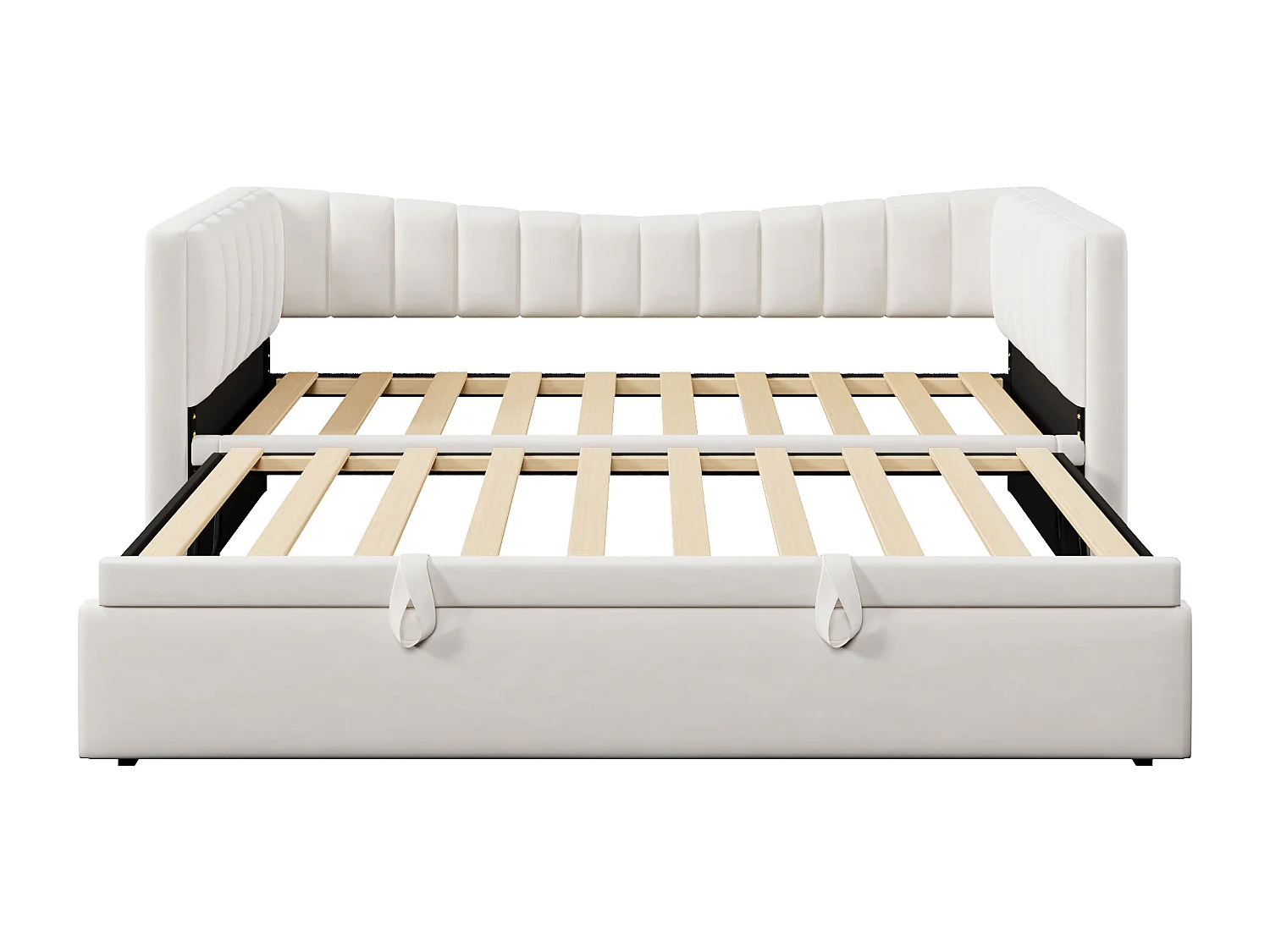 Canapé-lit capitonné 90 x 200 cm / 180 x 200 cm - avec lit gigogne - velours - blanc (matelas non inclus)