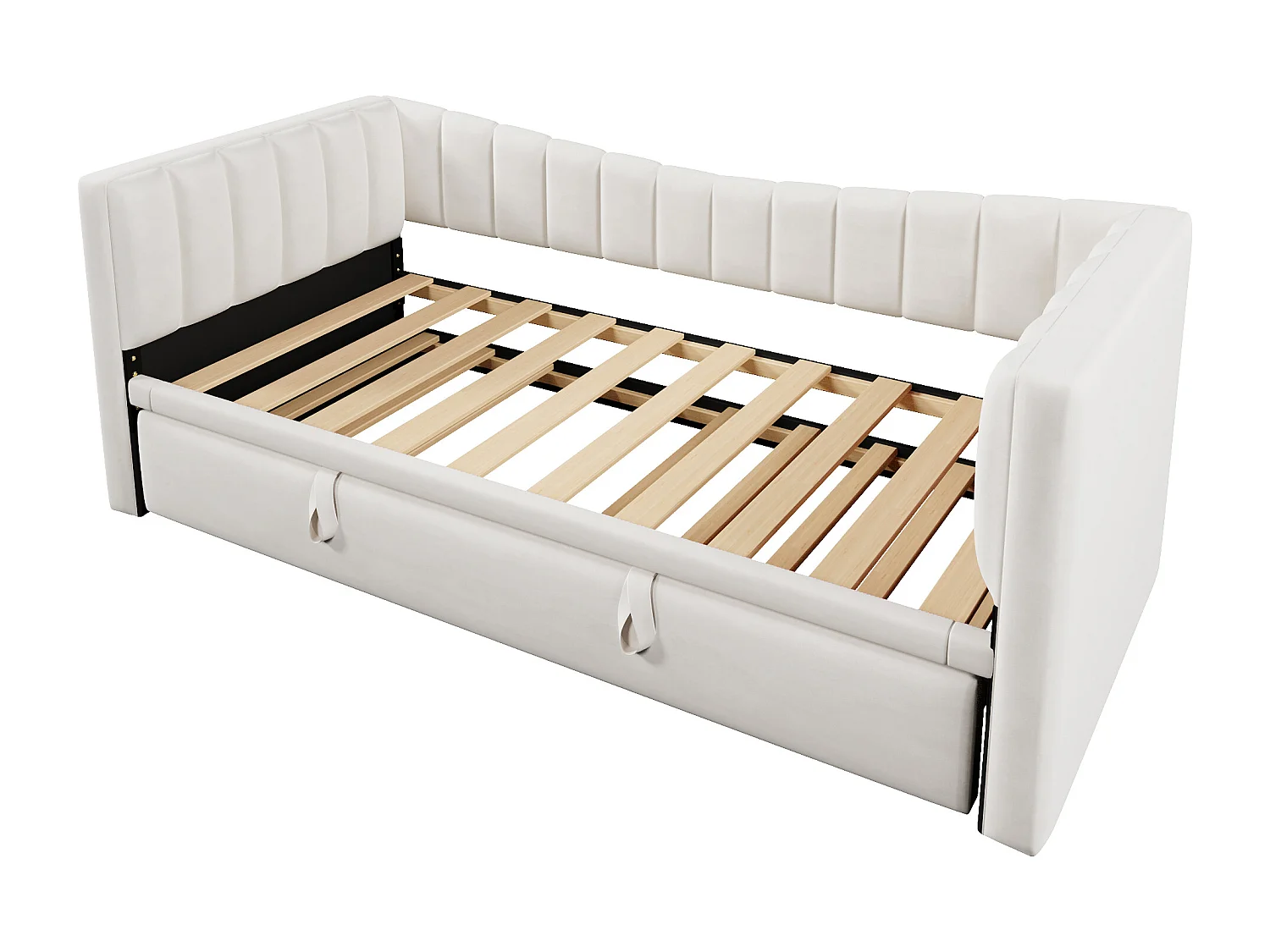 Canapé-lit capitonné 90 x 200 cm / 180 x 200 cm - avec lit gigogne - velours - blanc (matelas non inclus)