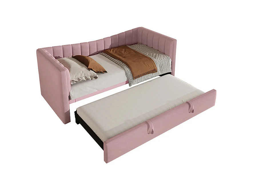 Divano letto capitonné 90 x 200 cm / 180 x 200 cm - con letto a castello - velluto - rosa (materasso non incluso)