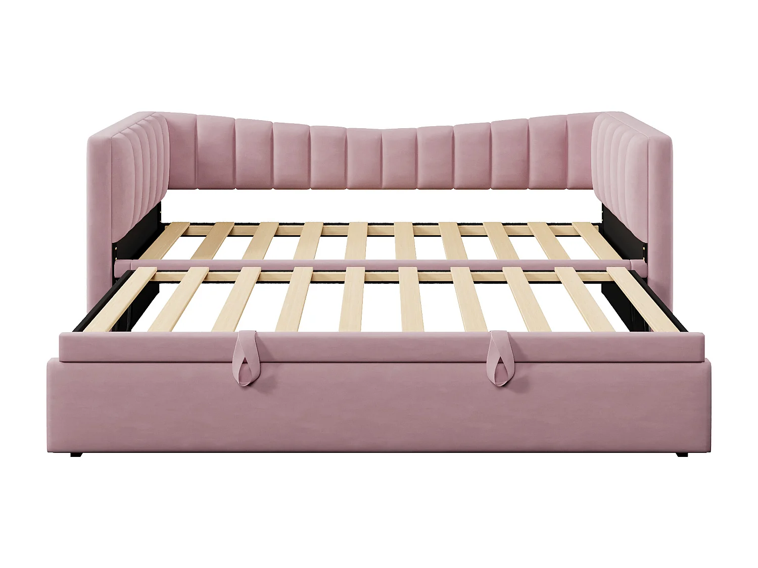 Canapé-lit capitonné 90 x 200 cm / 180 x 200 cm - avec lit gigogne - velours - rose (matelas non inclus)