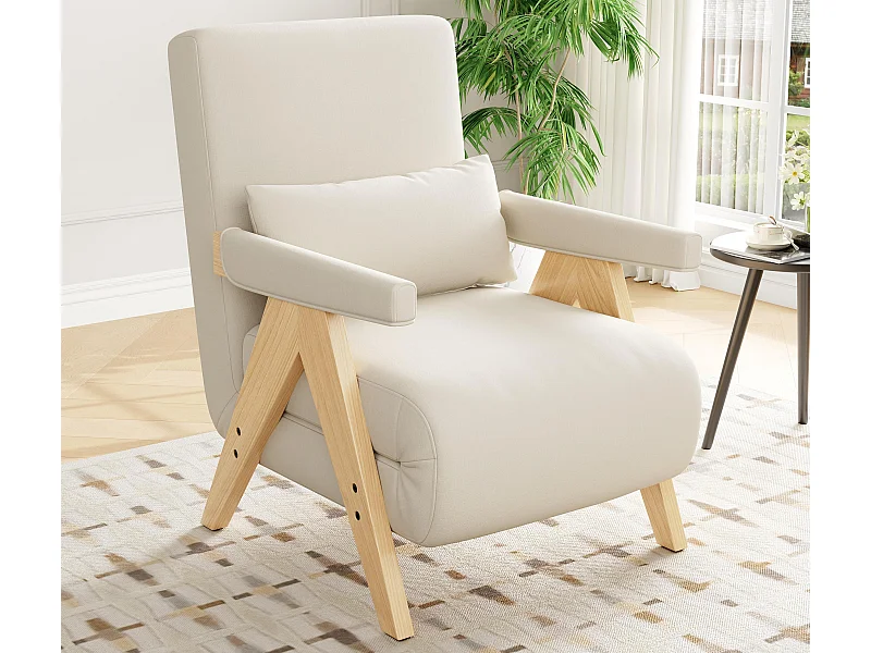 Einzelsessel 64x68,5x93 cm - 3-in-1 umbaubar - gepolstert - Leinen - beige + natur