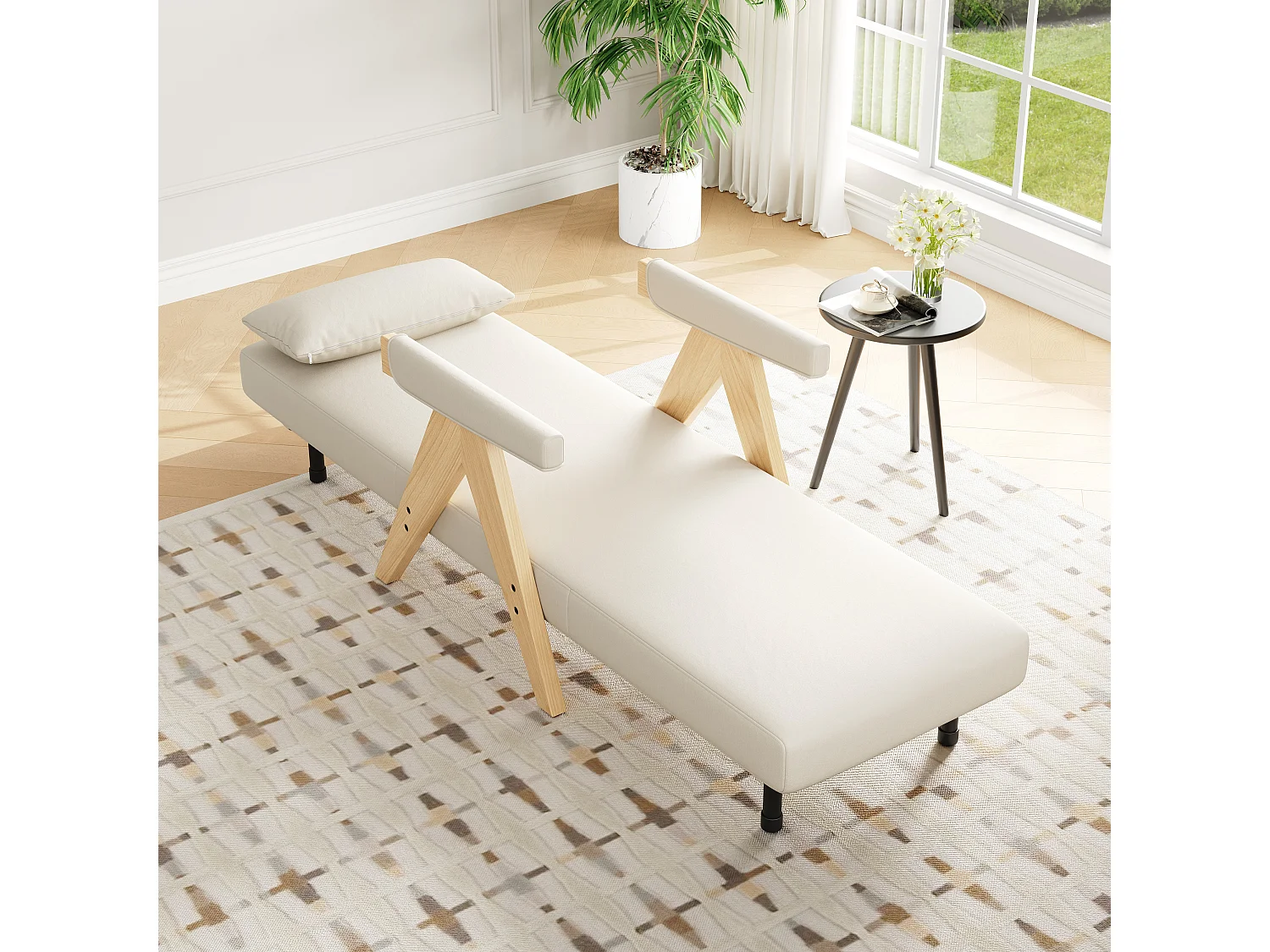 Einzelsessel 64x68,5x93 cm - 3-in-1 umbaubar - gepolstert - Leinen - beige + natur