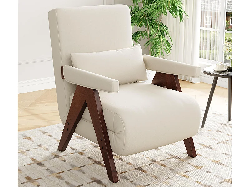 Fauteuil simple 64x68,5x93cm - convertible 3 en 1 - rembourré - lin - beige + marron