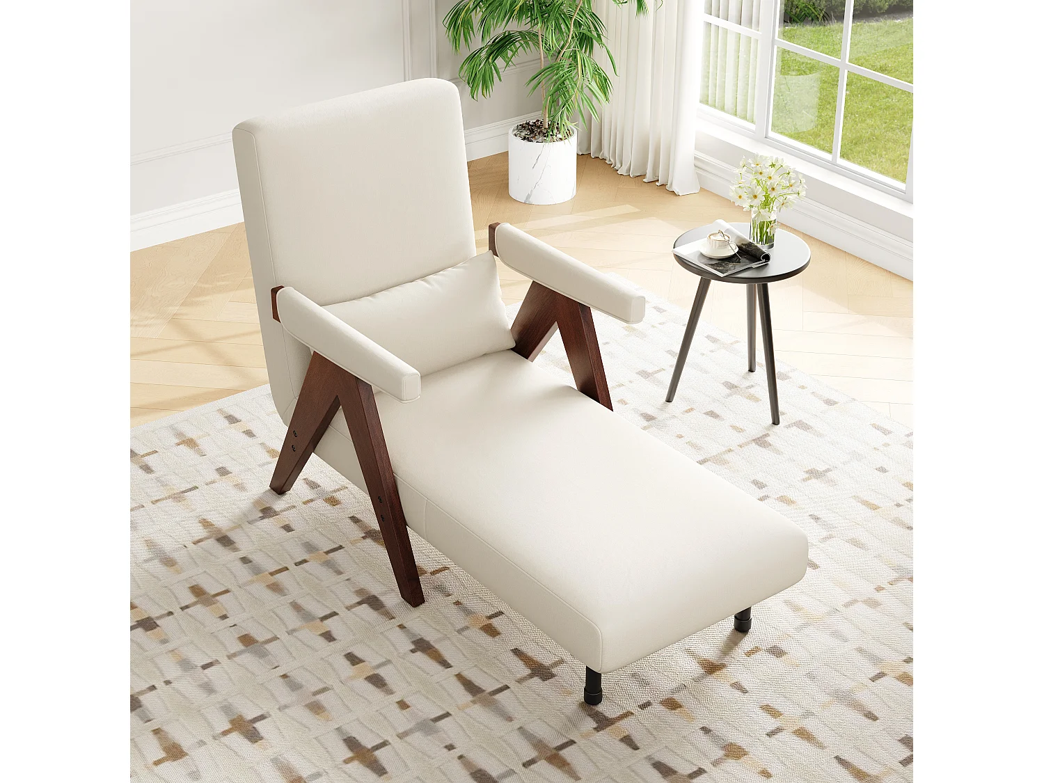 Fauteuil simple 64x68,5x93cm - convertible 3 en 1 - rembourré - lin - beige + marron