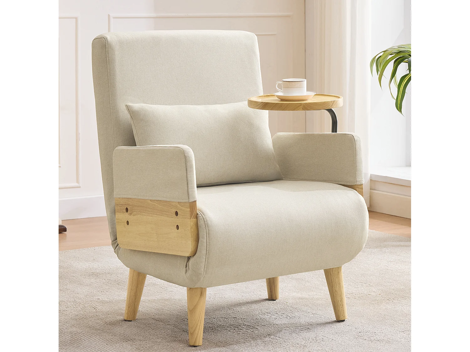 Moderne fauteuil 62x67x88 cm - 3-in-1 ombouwbare fauteuil - Met slaapfunctie - Opvouwbare gestoffeerde fauteuil - Beige