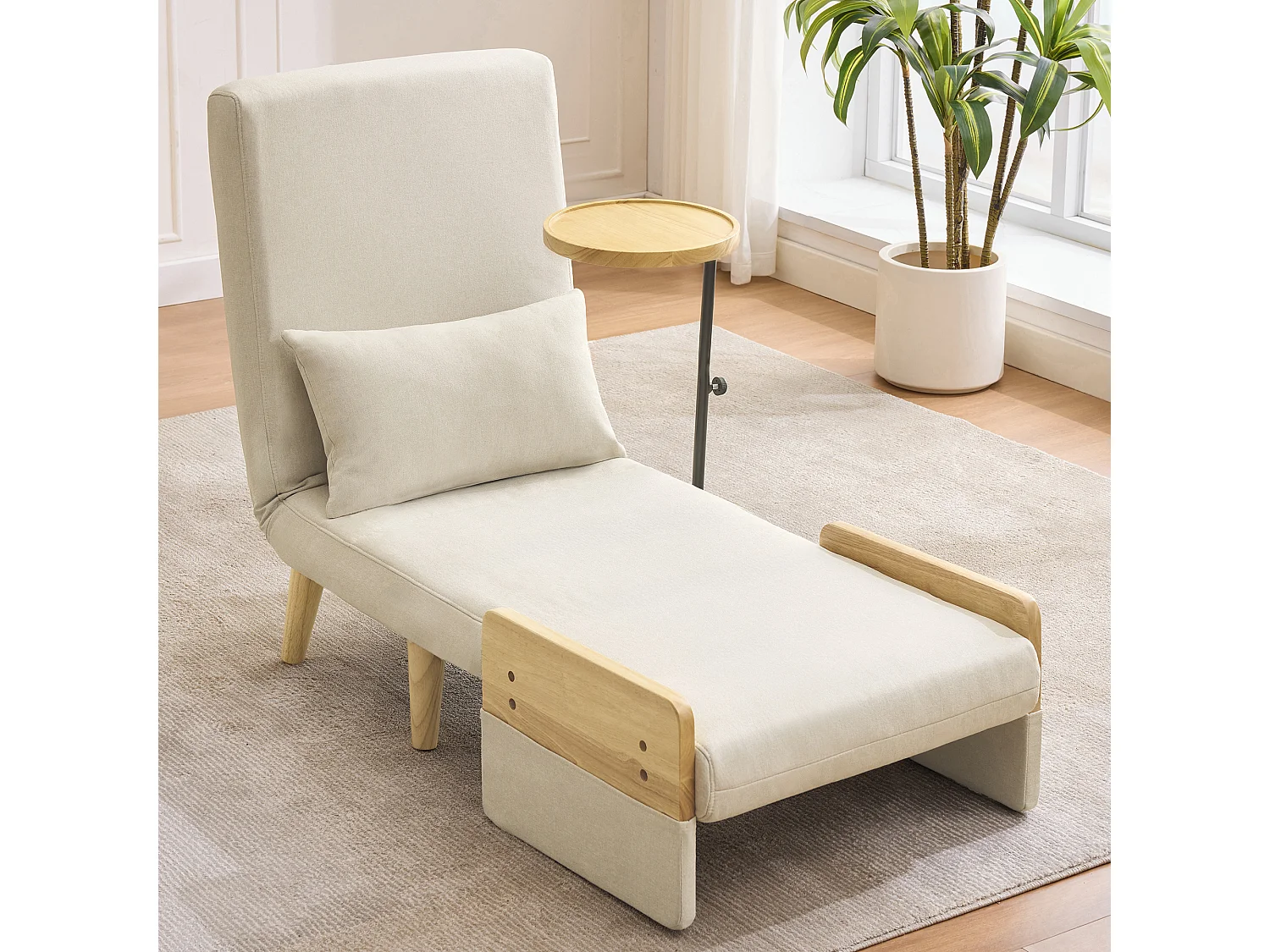 Fauteuil moderne 62x67x88cm - Fauteuil convertible 3 en 1 - Avec fonction couchage - Fauteuil pliant rembourré - Beige