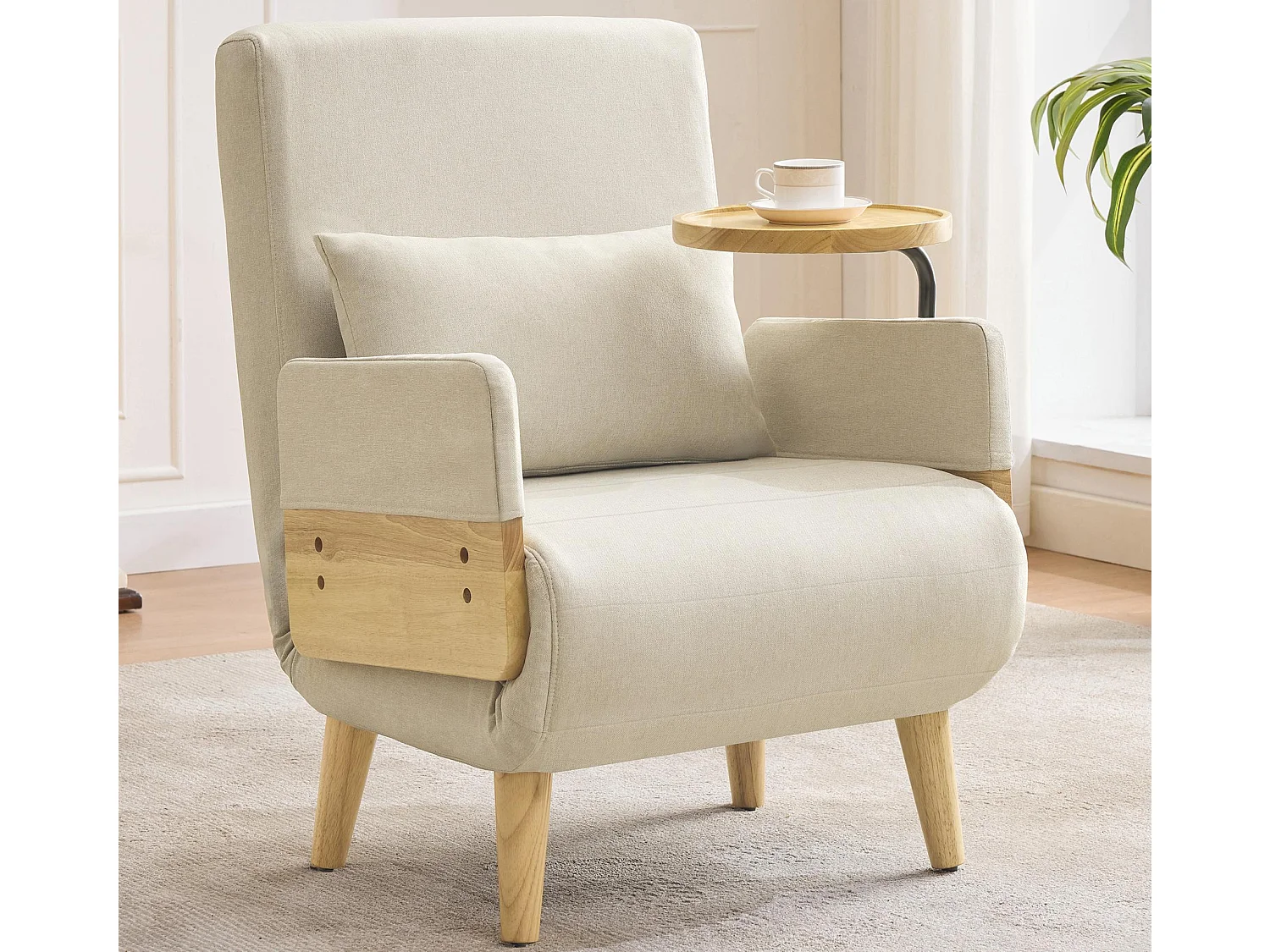 Moderner Sessel 62x67x88 cm - 3-in-1 Konvertiersessel - Mit Schlaffunktion - Gepolsterter Klappsessel - Beige