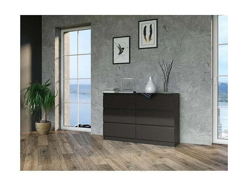 Komoda Malwa M6/120 | Czarny | 120x30x75 cm | Nowoczesna 6 Szuflad