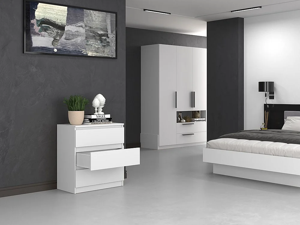 Komoda Malwa M3|  Biała |70x40x75 cm | 3 szuflady