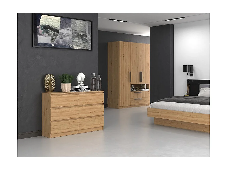 Komoda Malwa M6/120 | Dąb Artisan | 120x30x75 cm | Nowoczesna 6 Szuflad