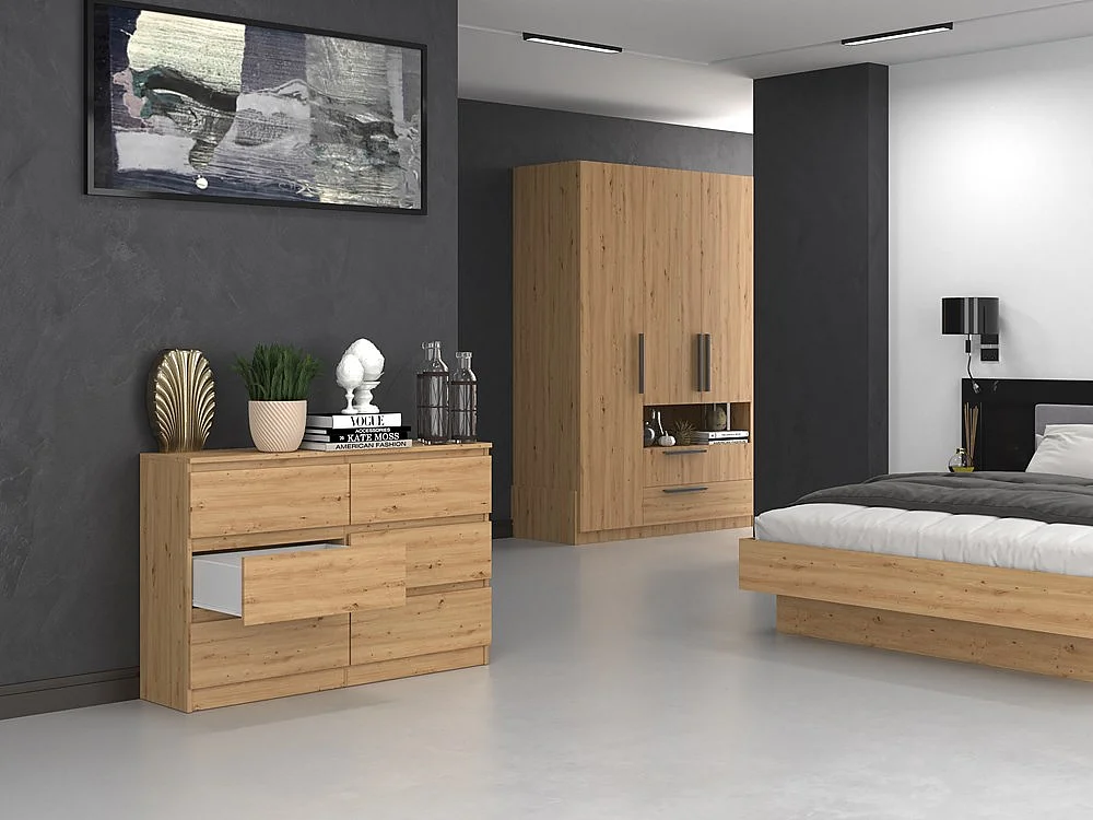Komoda Malwa M6/120 | Dąb Artisan | 120x30x75 cm | Nowoczesna 6 Szuflad