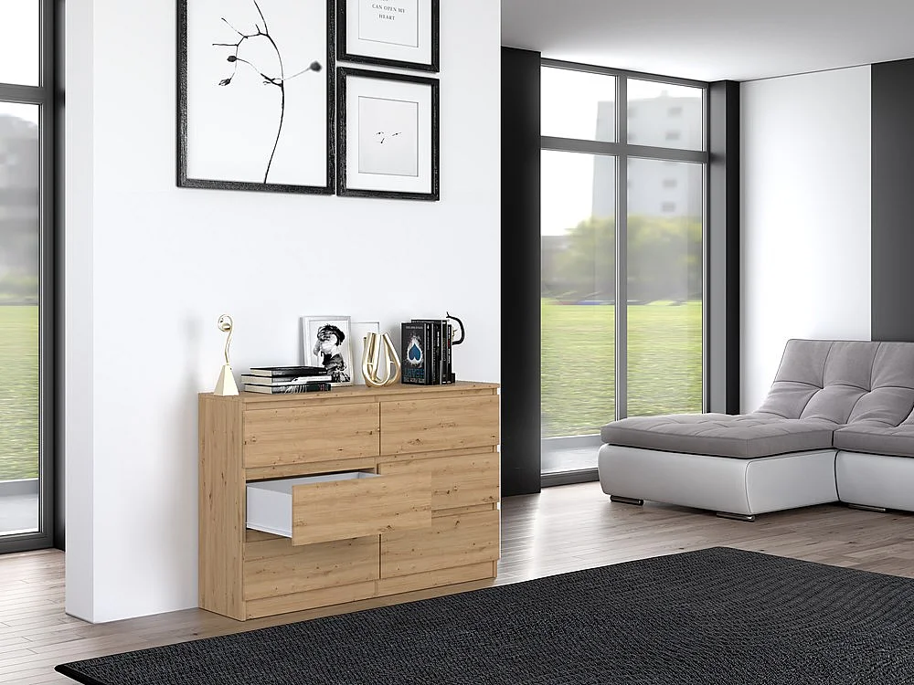 Komoda Malwa M6/120 | Dąb Artisan | 120x30x75 cm | Nowoczesna 6 Szuflad