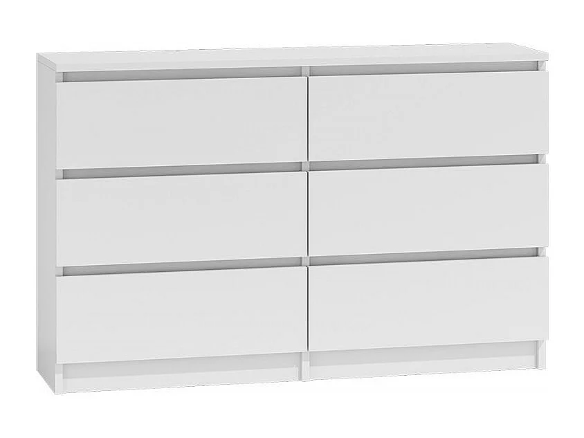 Komoda Malwa M6/120 | Biały | 120x30x75 cm | Nowoczesna 6 Szuflad