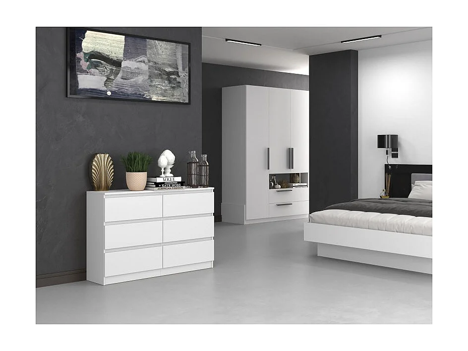 Komoda Malwa M6/120 | Biały | 120x30x75 cm | Nowoczesna 6 Szuflad