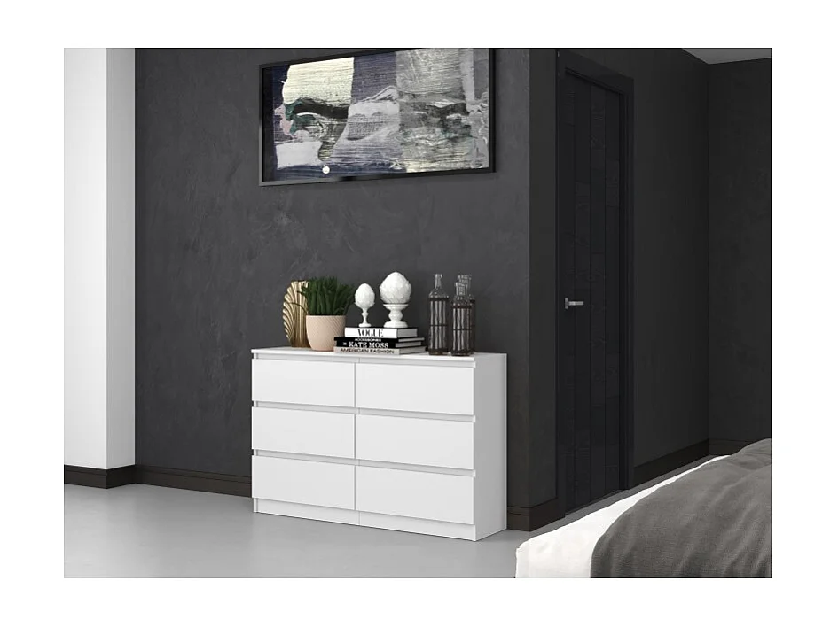 Komoda Malwa M6/120 | Biały | 120x30x75 cm | Nowoczesna 6 Szuflad