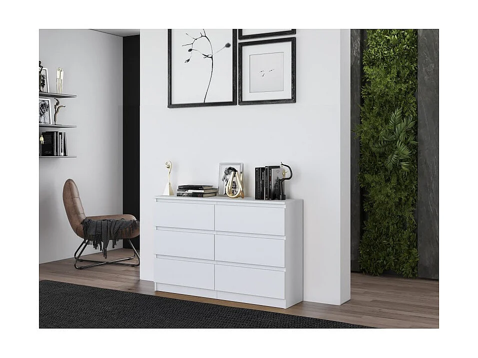 Komoda Malwa M6/120 | Biały | 120x30x75 cm | Nowoczesna 6 Szuflad