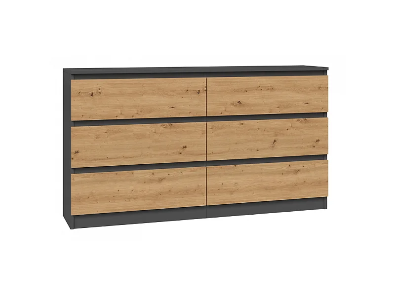 Komoda Malwa M6/140 | Antracyt/Dąb Artisan | 138x40x75 cm | 6 Szuflad