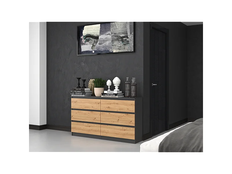 Komoda Malwa M6/140 | Antracyt/Dąb Artisan | 138x40x75 cm | 6 Szuflad