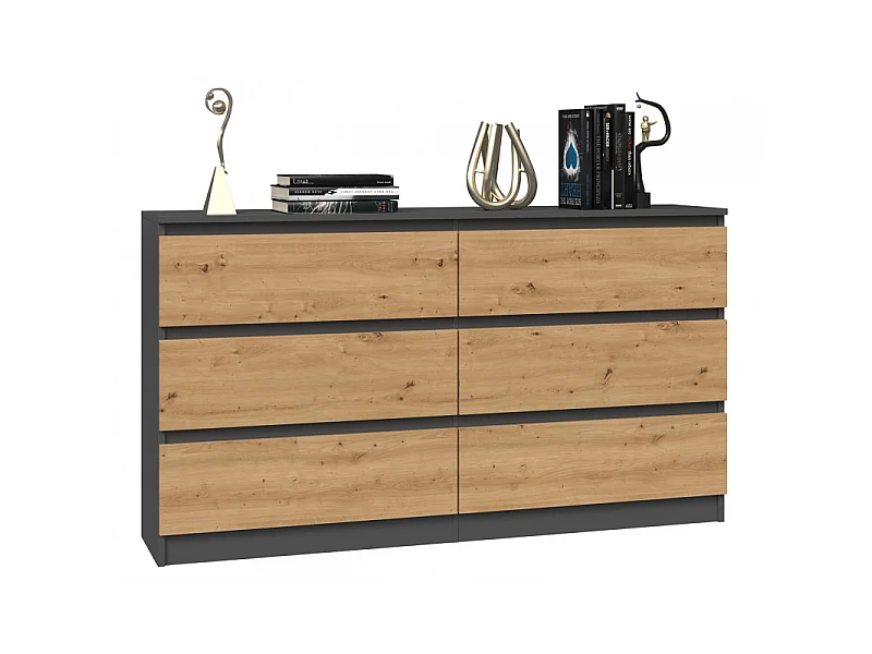 Komoda Malwa M6/140 | Antracyt/Dąb Artisan | 138x40x75 cm | 6 Szuflad
