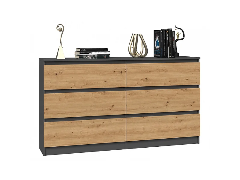 Komoda Malwa M6/140 | Antracyt/Dąb Artisan | 138x40x75 cm | 6 Szuflad